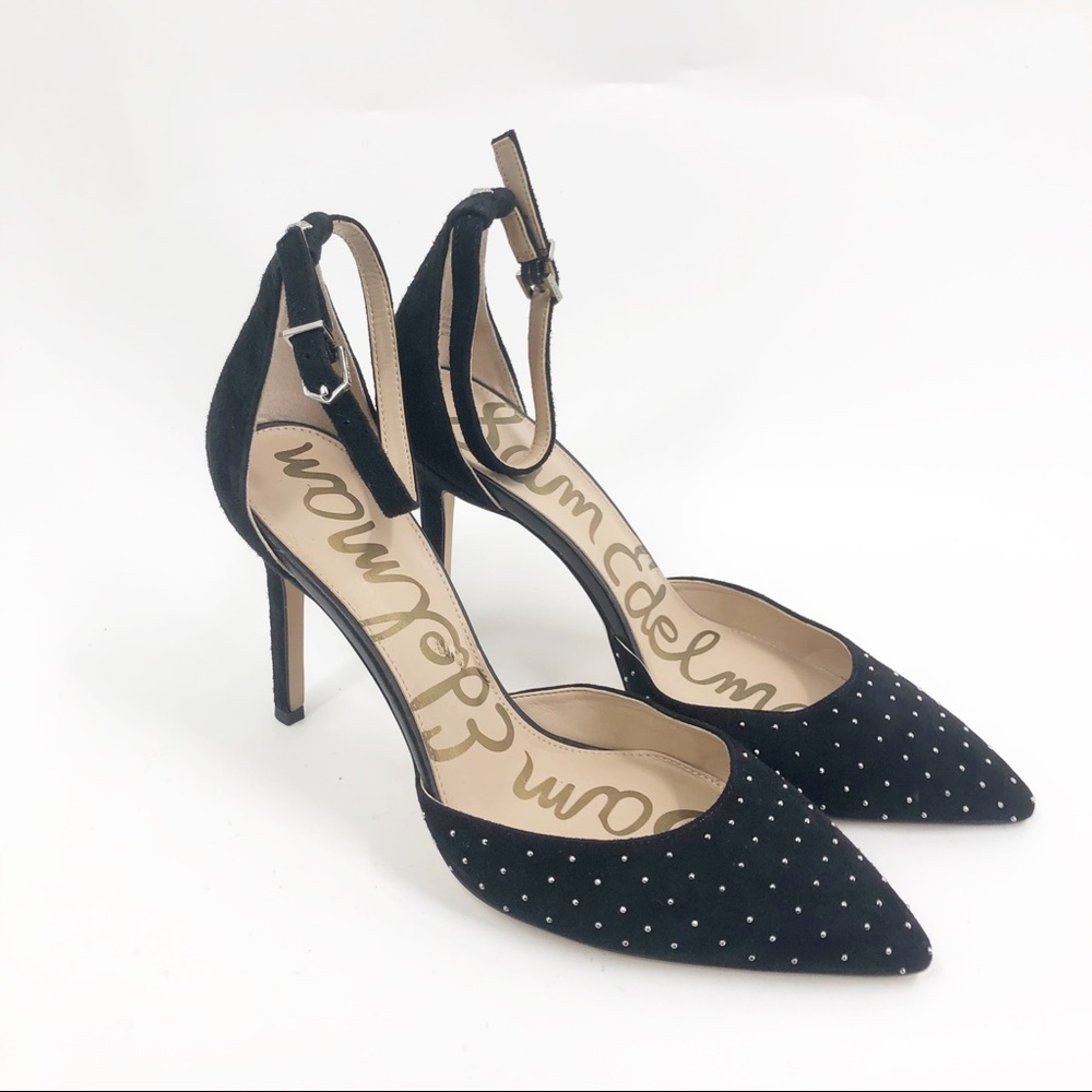 SAM EDELMAN ANKLE STRAP BLACK WITH WITH POLKA DOT VELVET SHOES SIZE 9.5